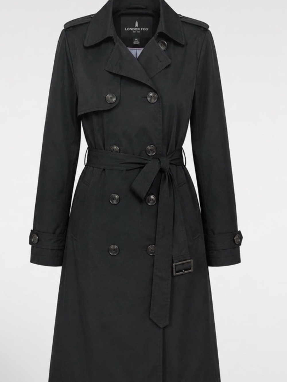 London Fog Black Double-Breasted Belted Trench Coat